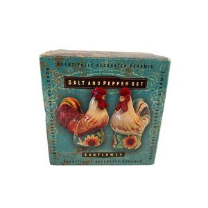 Susan Winget Rooster Sunflower Salt & Pepper Shaker Set